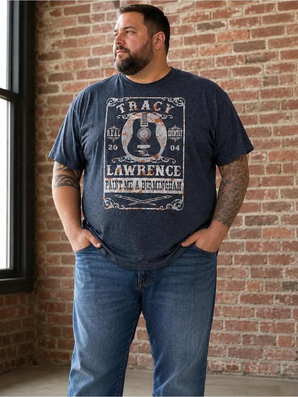 Gildan Navy Short-Sleeve Graphic Tee with Guitar Print